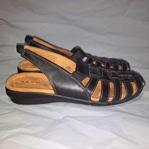 Array Woman's Santa Cruz Sling Back Slip On Leather Sandals Black Size 7.5N Nice